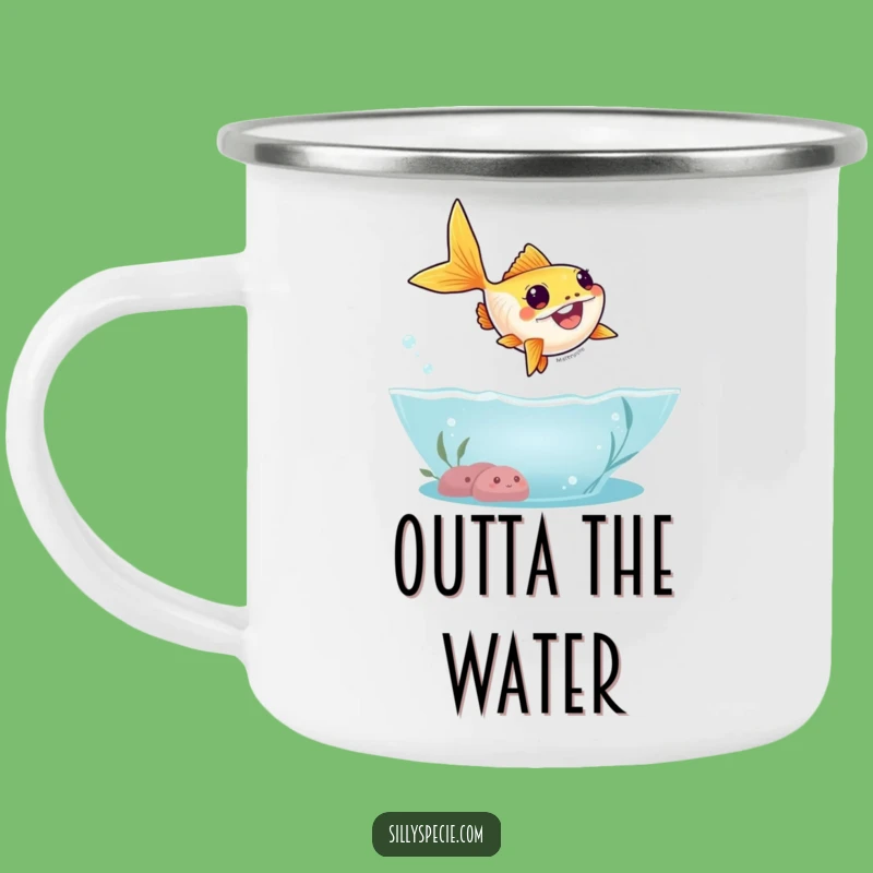 Funny Goldfish Camping Mug: Sip Your Brew with a Leap, Hilarious Outdoor Cup