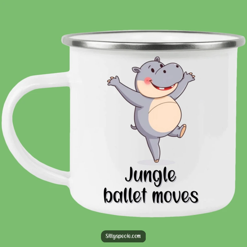 Funny Hippo Camping Mug: Pirouette with Your Brew, Hilarious Outdoor Cup
