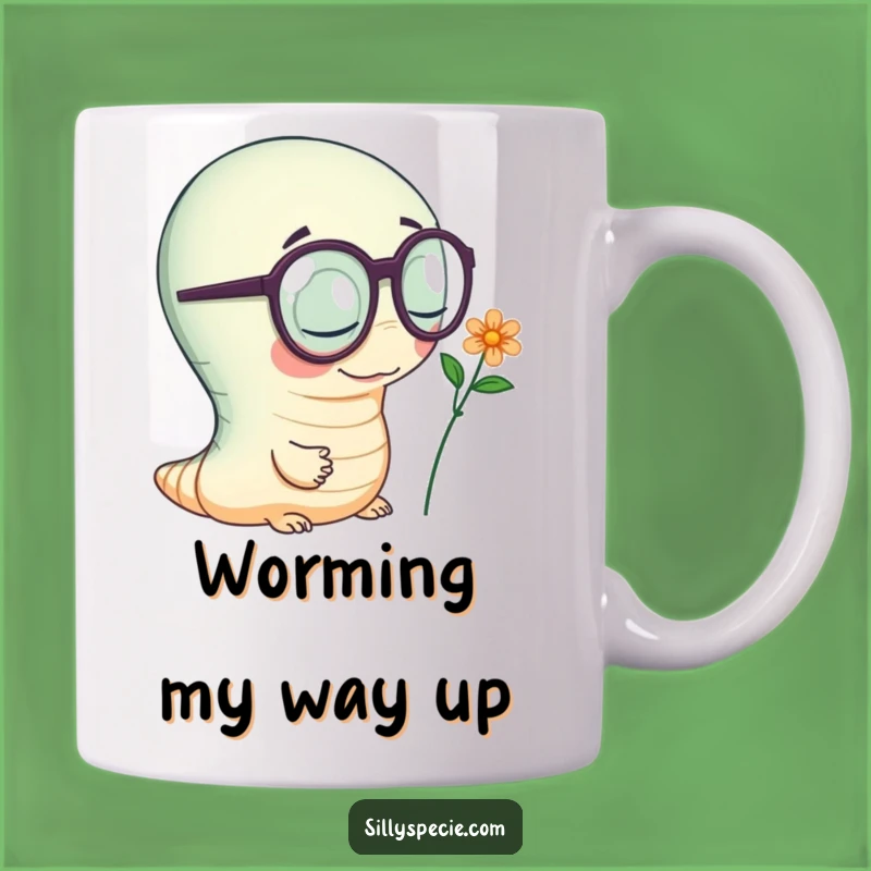 Funny Worm Mug Gift: Spectacled Explorer, Hilarious Nature Lover's Coffee Cup