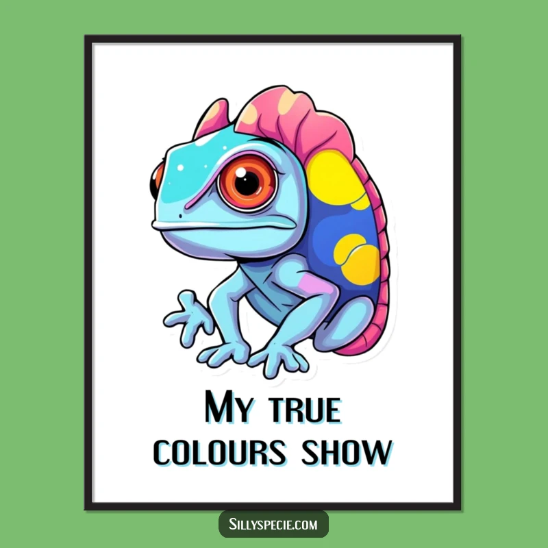 Funny Chameleon Digital Art - Vibrant Colors Printable, Hilarious Decor