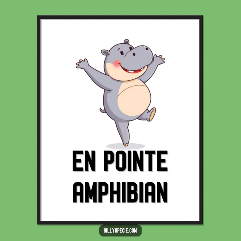 Funny Hippo Digital Art: Ballet Pirouette, Hilarious Instant Downloadable Print for Walls
