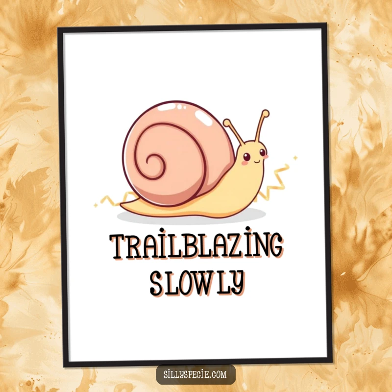 Funny Digital Art Print: An enthusiastic snail creating a glittering zig-zag trail, ready to be printed and displayed.