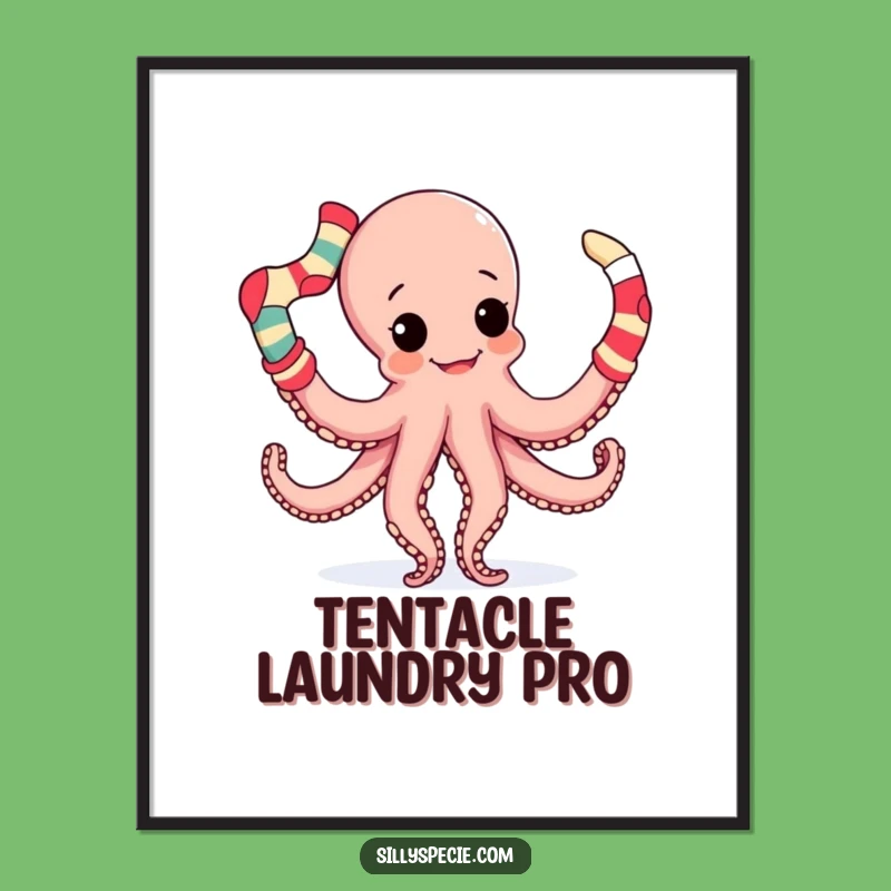 Funny Octopus Digital Art: Juggling Socks, Hilarious Instant Downloadable Print for Walls
