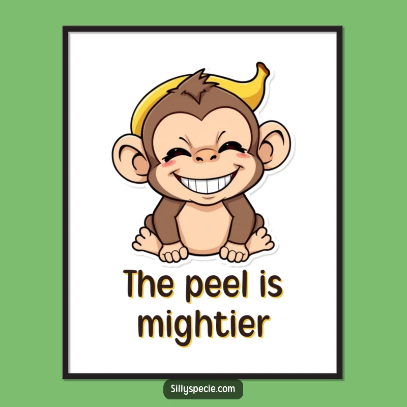 Funny Monkey Banana Peel Digital Art Print - Absurd Grin Decor Gift