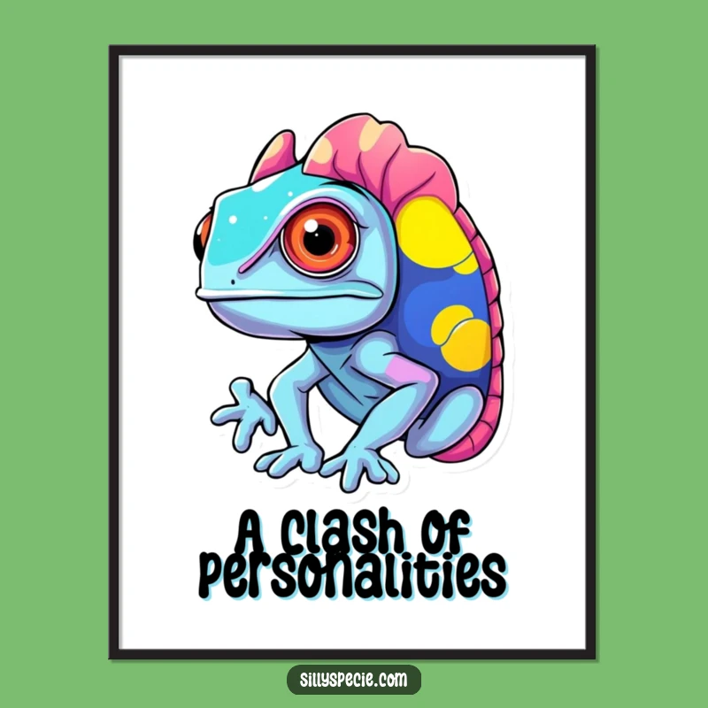 Funny Chameleon Poster - Vibrant Color Chaos Art, Hilarious Decor Gift