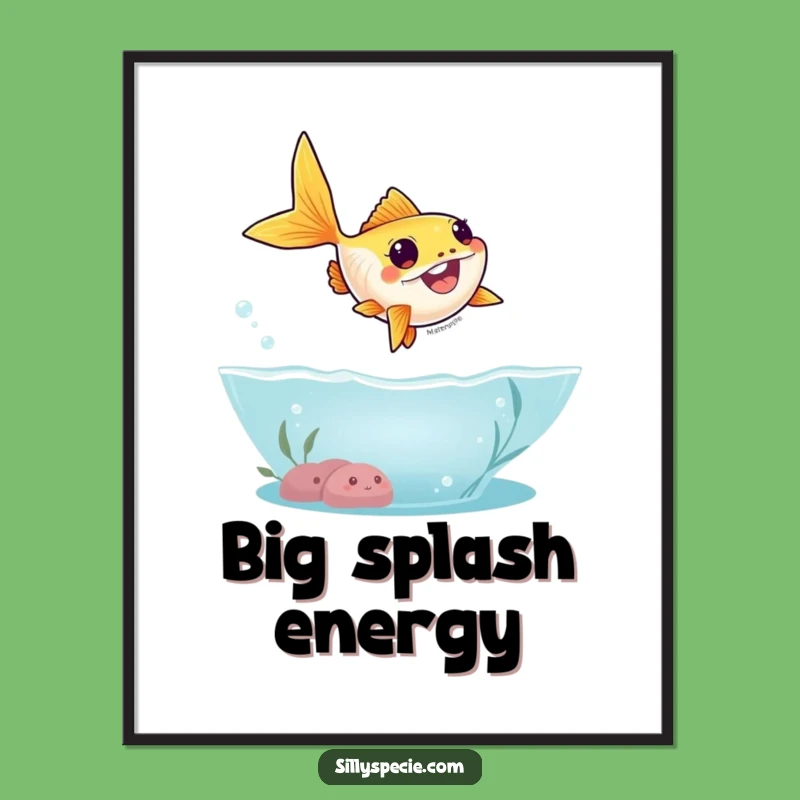 Funny Goldfish Poster: Leaping Fish Wall Art, Hilarious Aquatic Decor for Fish Lovers
