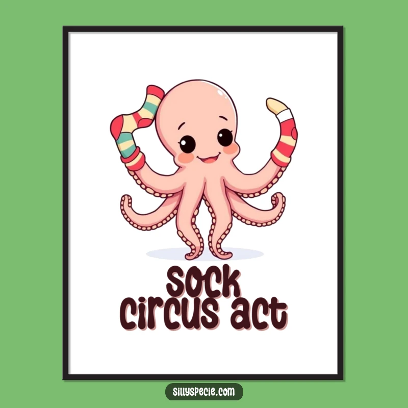 Funny Octopus Poster: Juggling Socks with Tentacles, Hilarious Wall Art for Ocean Lovers