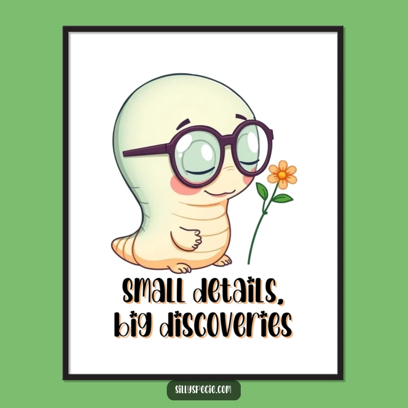 Free Printable Wall Art: Worm Nerd Inspecting Flower - Quirky Downloadable Decor!