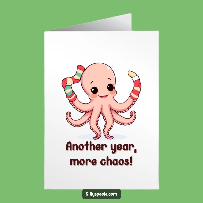 Free Printable Birthday Card: Funny Octopus Juggling Socks - Silly Downloadable Gift!