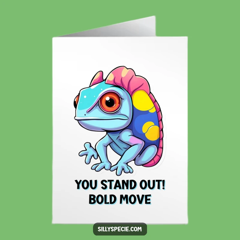 Free Printable Congrats Card: Confused Chameleon's Vibrant Success Funny Downloadable Gift