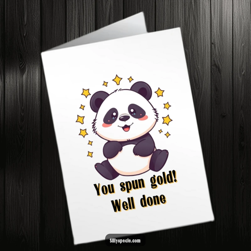 Funny Free Printable Congratulations Card: a dizzy panda spins with stars around its head, signifying an overwhelming achievement.