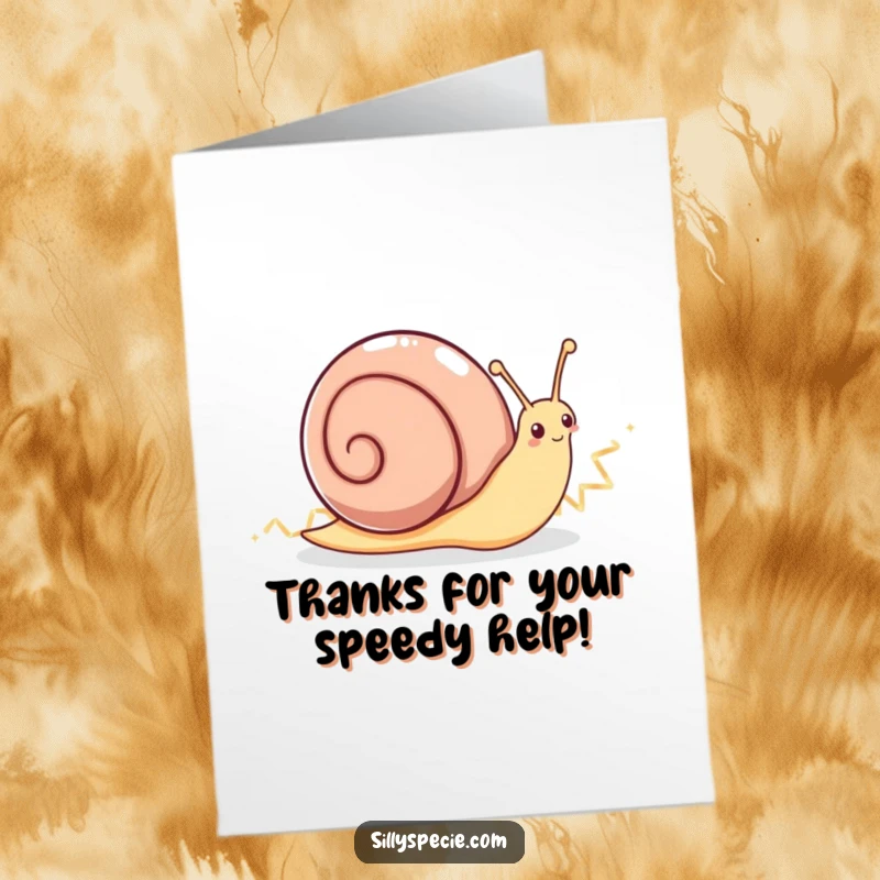 Funny Free Printable Thank You Card: An enthusiastic snail races along, leaving a shimmering zig-zag trail to say thank you, download and print.