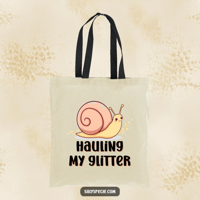 Funny Tote Bag: An extremely happy snail marking its energetic, sparkling zig-zag path across any surface.